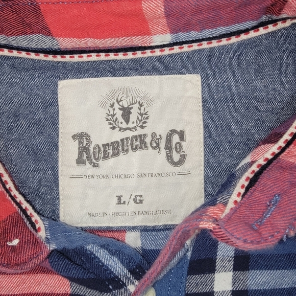 Roebuck & Co Red and Blue Casual Button Down Shirt with Classic Plaid - Picture 2 of 8